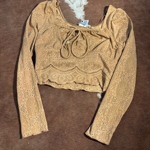 Women's Tan Lace Long Sleeve Top